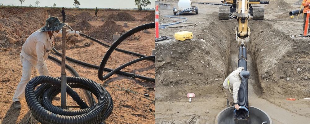 quy trình lắp đặt của ống HDPE gân xoắn