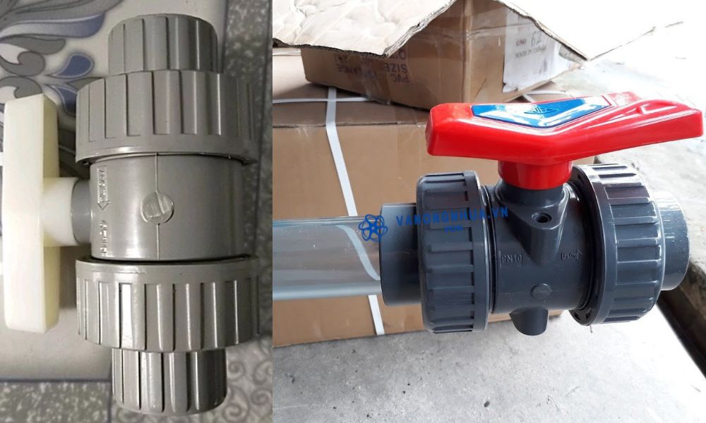 van bi nhựa rắc co và ống nước trong suốt