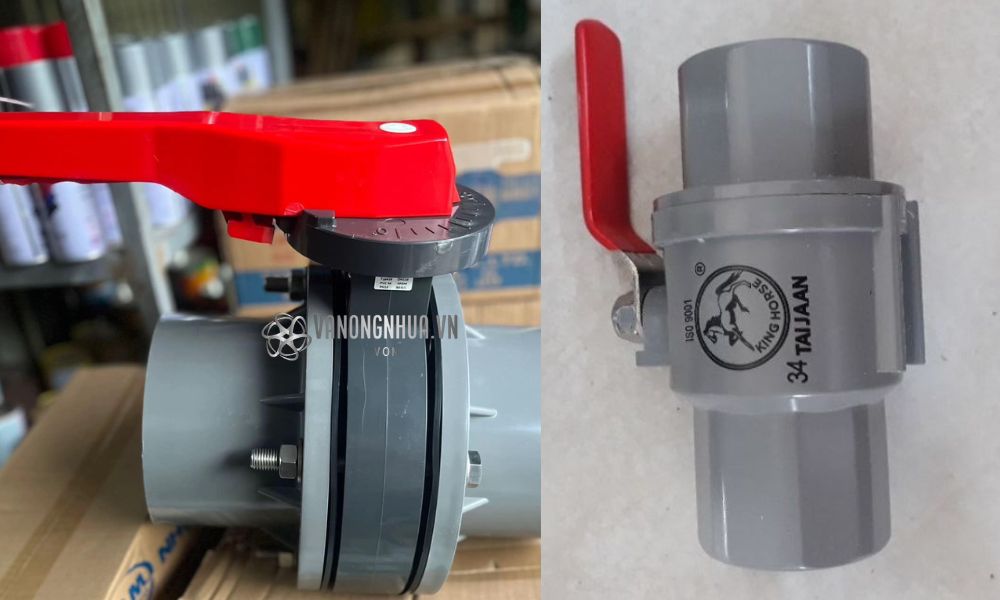 van bướm nhựa tay gạt với van bi
