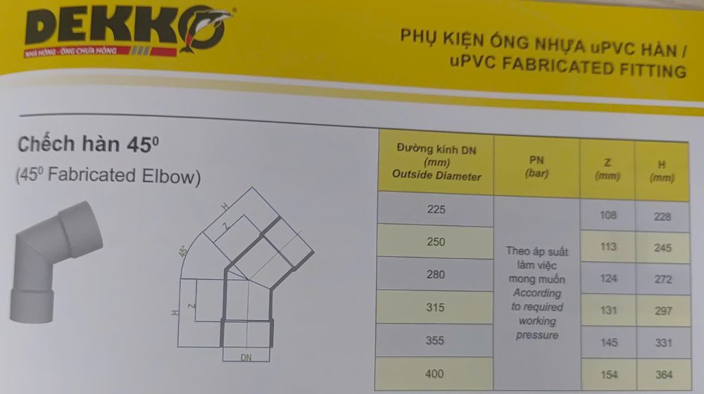 chếch upvc dekko hàn 45 độ