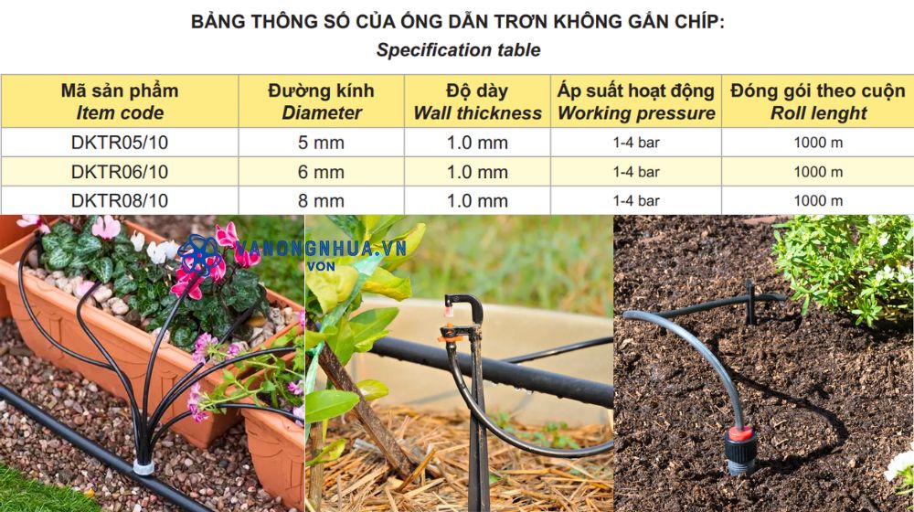 ống tưới không gắn chip Dekko 5 6 8mm