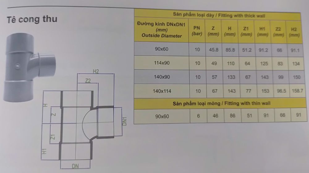 tê cong upvc dekko hệ inch thu