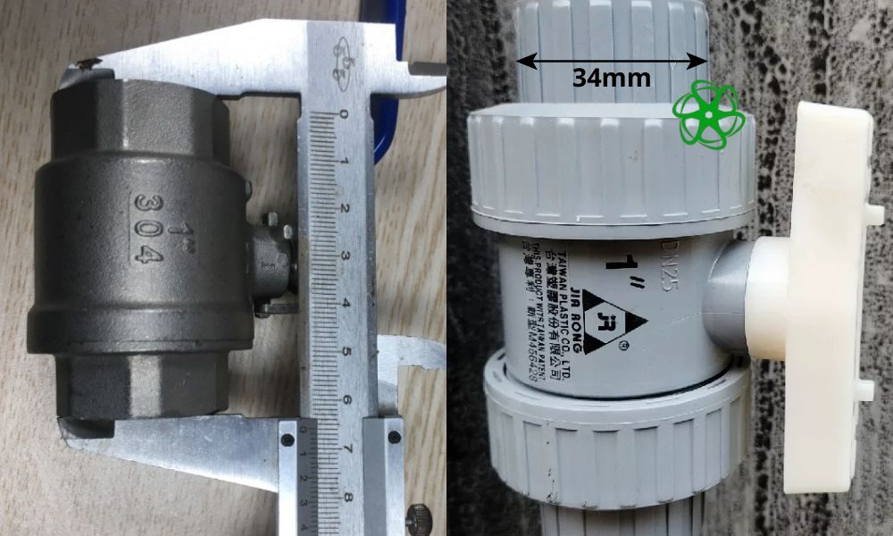 đo kích thước van bi 34