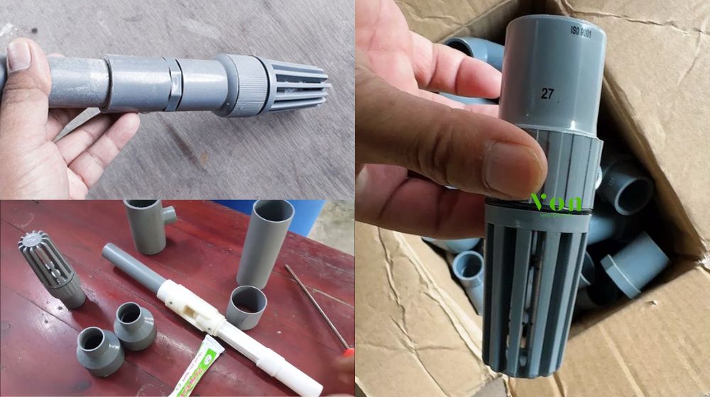 lắp đặt rọ bơm nhựa dán keo pvc phi 27