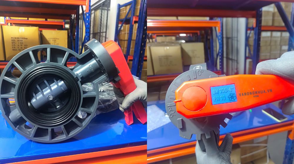 van bướm nhựa tay gạt pvc dn100