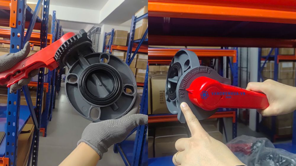 van bướm nhựa tay gạt pvc dn65