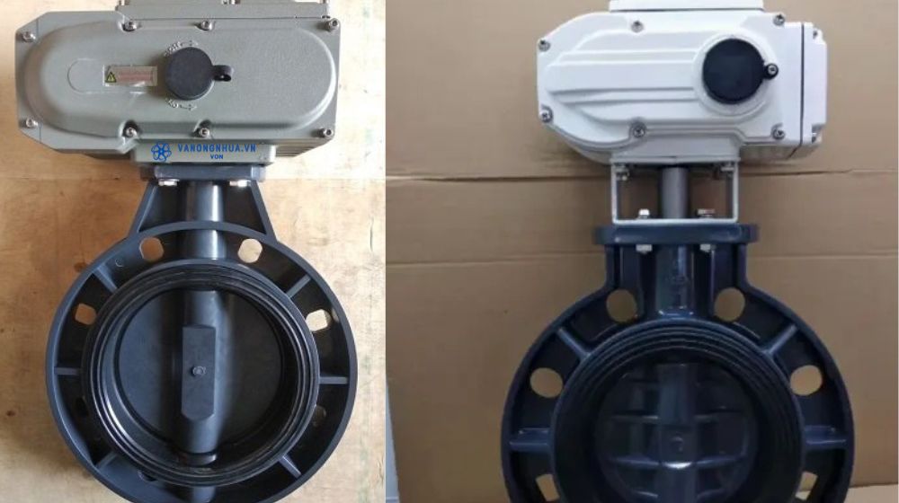 van bướm nhựa pvc dn100 điều khiển điện