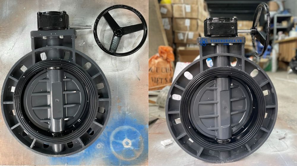 van bướm nhựa tay quay pvc dn280