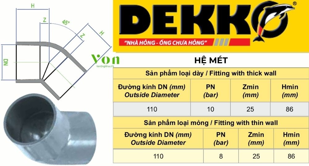 chếch upvc d110 dekko