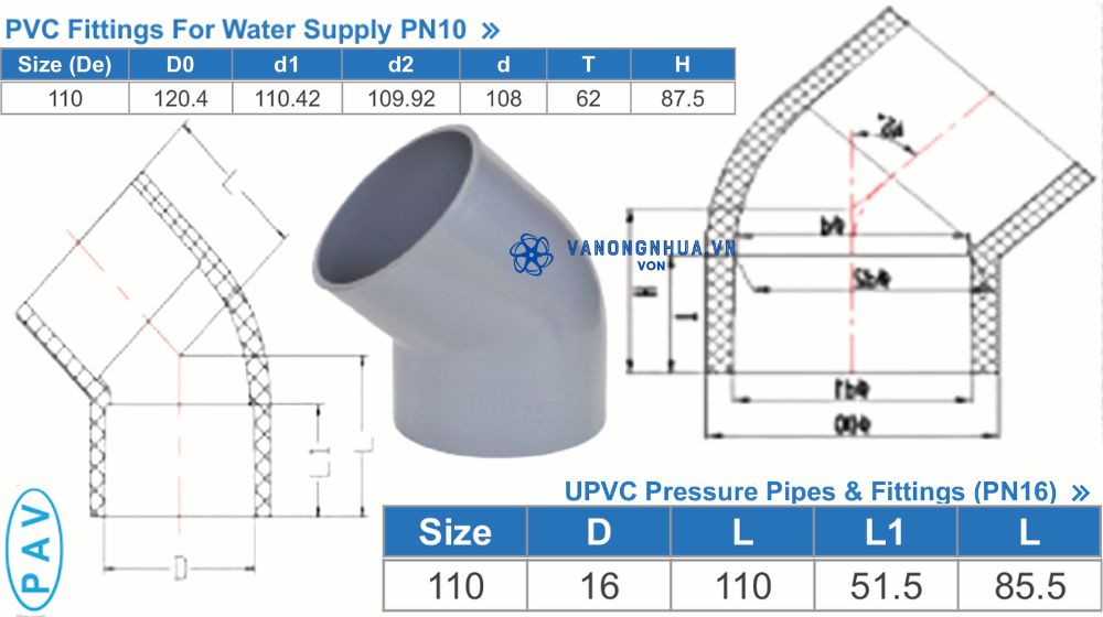 chếch upvc d110 pav