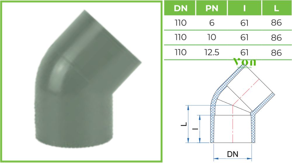 chếch upvc d110 tiền phong