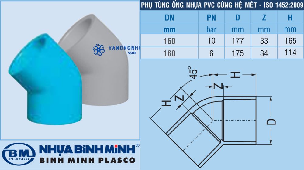 chếch upvc d160 bình minh