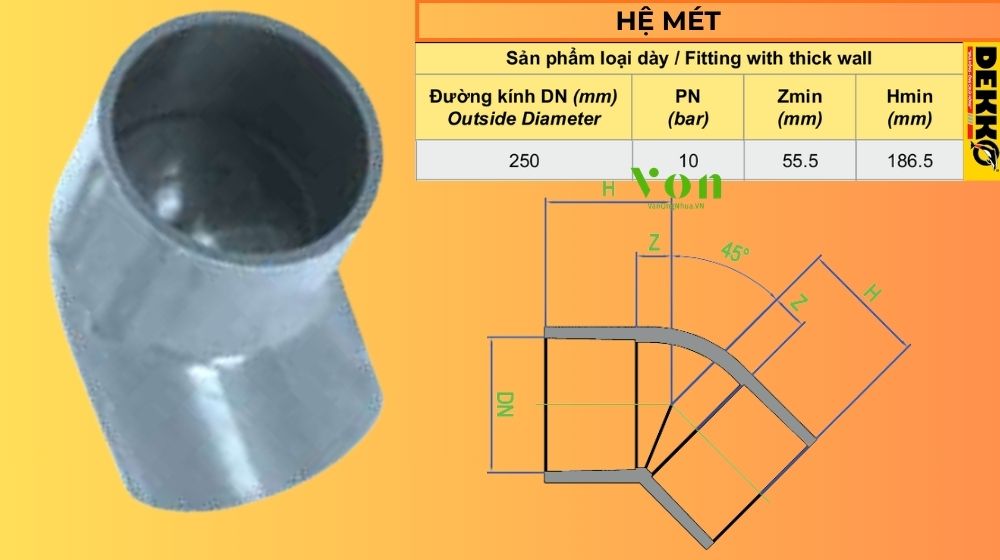 chếch upvc d250 dekko