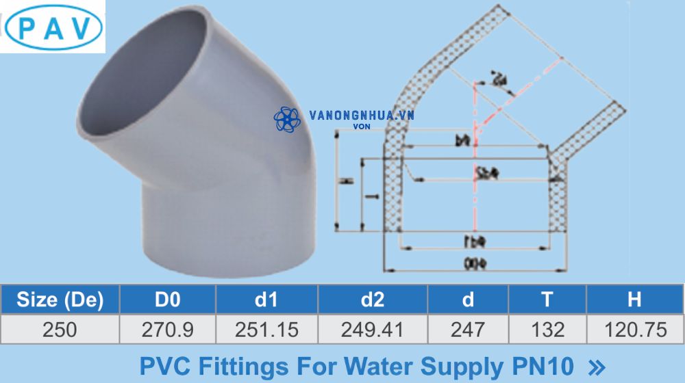 chếch upvc d250 pav