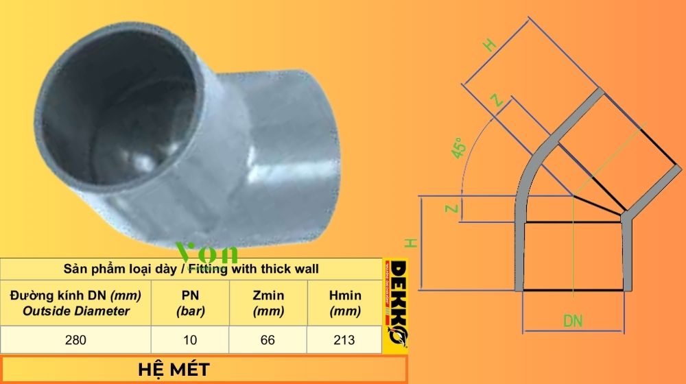 chếch upvc d280 dekko
