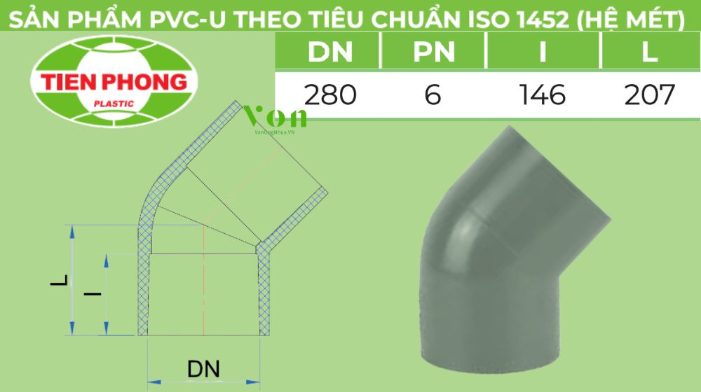 chếch upvc d280 tiền phong