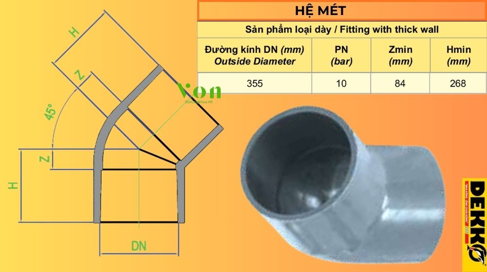 chếch upvc d355 dekko