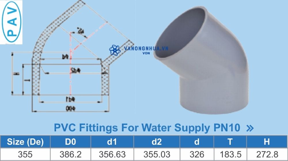 chếch upvc d355 pav