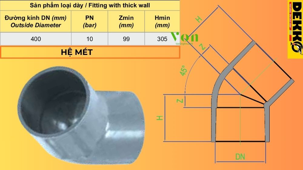 chếch upvc d400 dekko