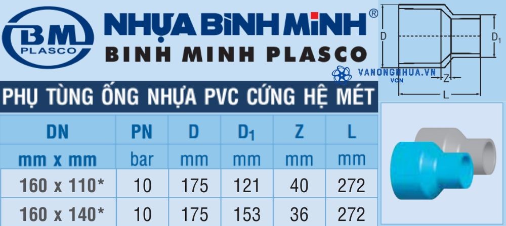 côn thu upvc d160 bình minh