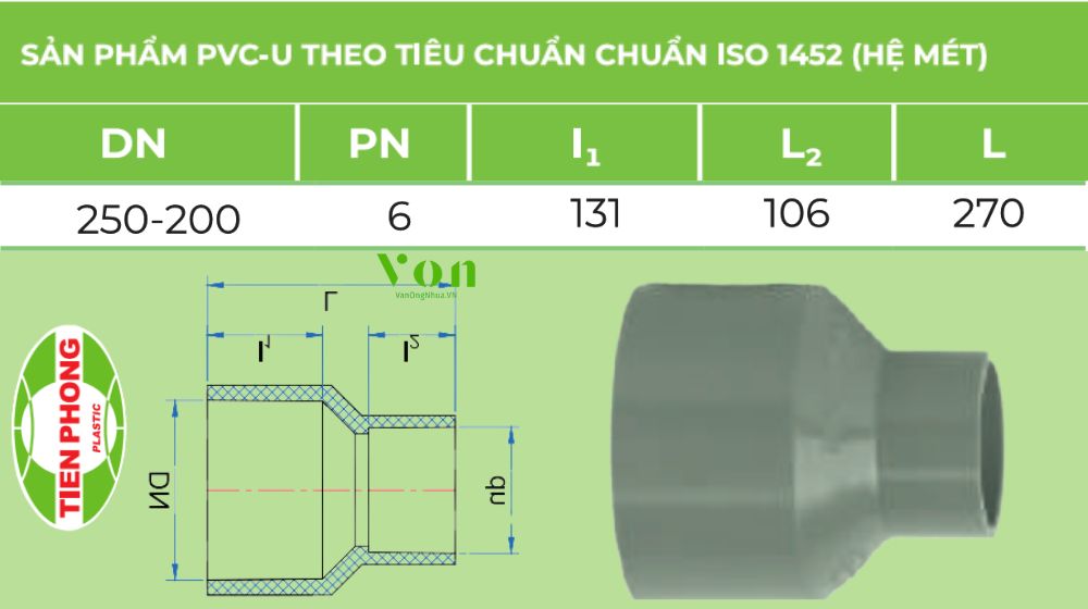 côn thu upvc d250 tiền phong