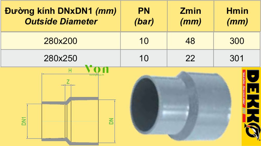 côn thu upvc d280 dekko