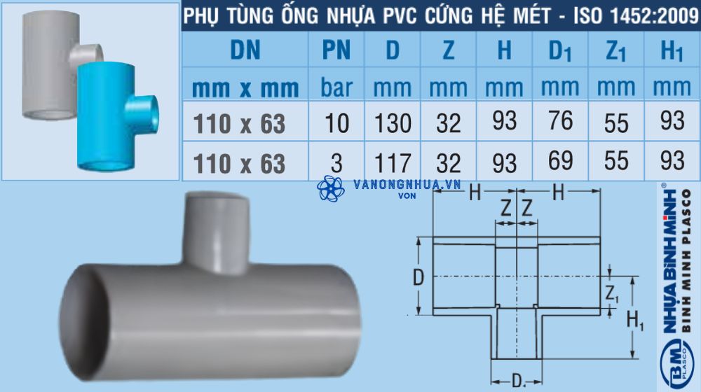 tê upvc d110 bình minh