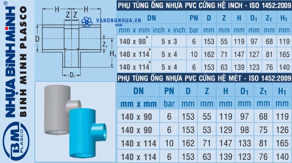 tê upvc d140 bình minh