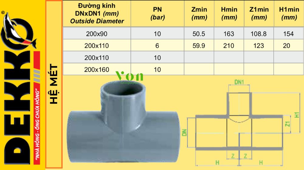 tê upvc d200 dekko