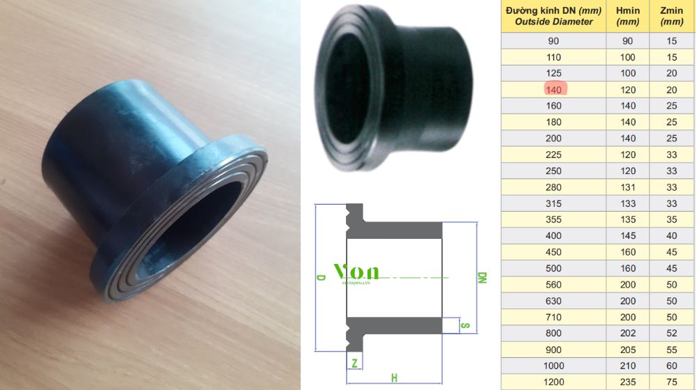 kết nối đầu nối bích hdpe d140