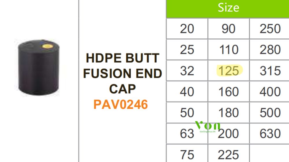 nhãn hiệu đầu bịt hdpe d125
