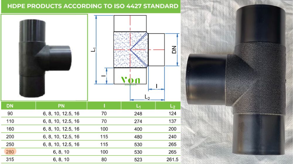 tê hdpe 280 tiền phong