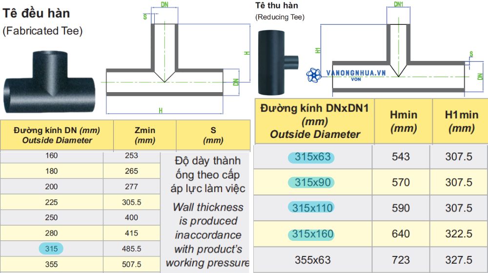 tê hdpe 315 dekko