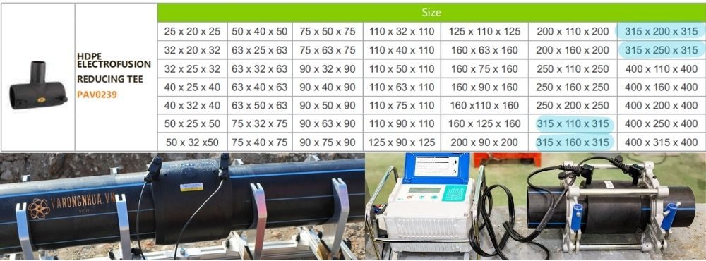 tê hdpe 315 hàn điện trở pav